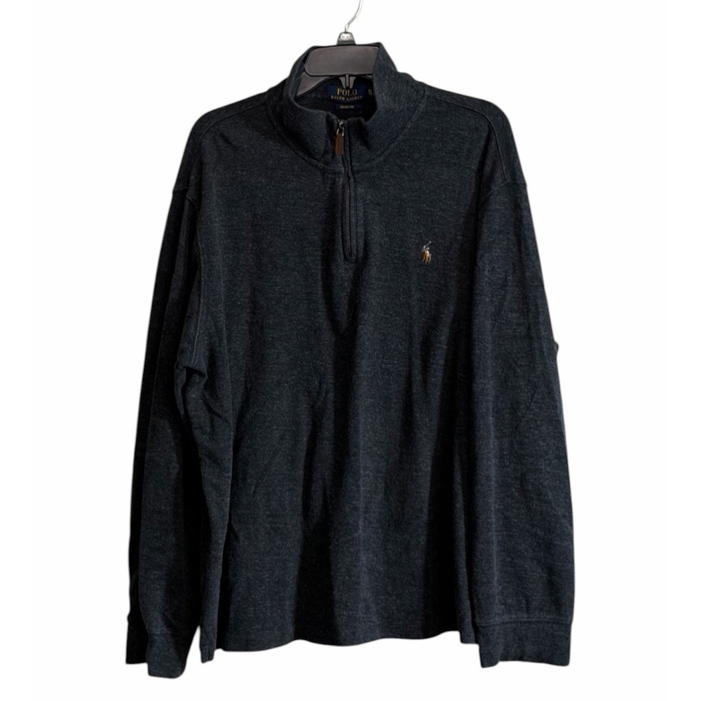 Polo Ralph Lauren Men XL 1/4 Zip Pullover Knit Estate Rib Sweater Gray Pony
